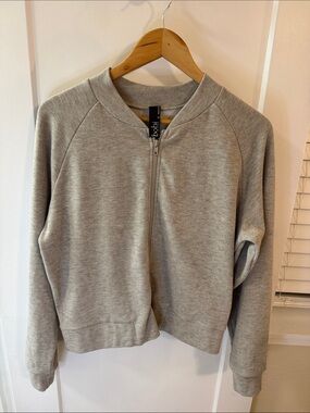 Bobi Los Angeles Oatmeal Heather Full-Zip Crew Sweatshirt Soft Cozy Lounging L
